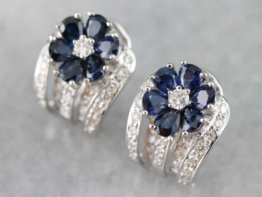 Floral Sapphire and Diamond Earrings - image 5