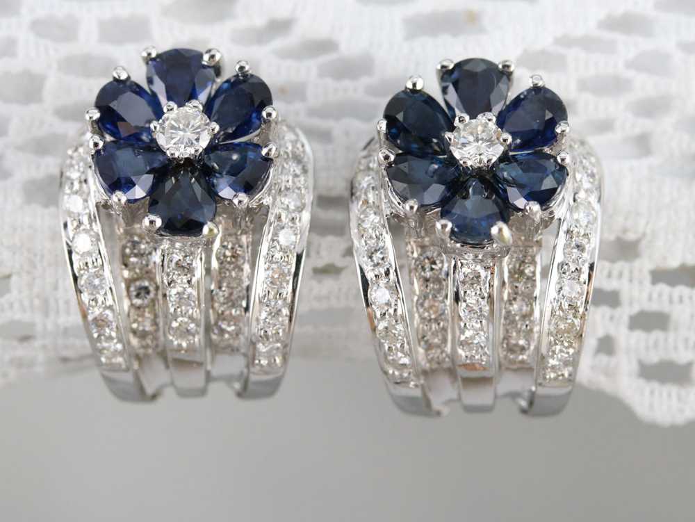 Floral Sapphire and Diamond Earrings - image 6