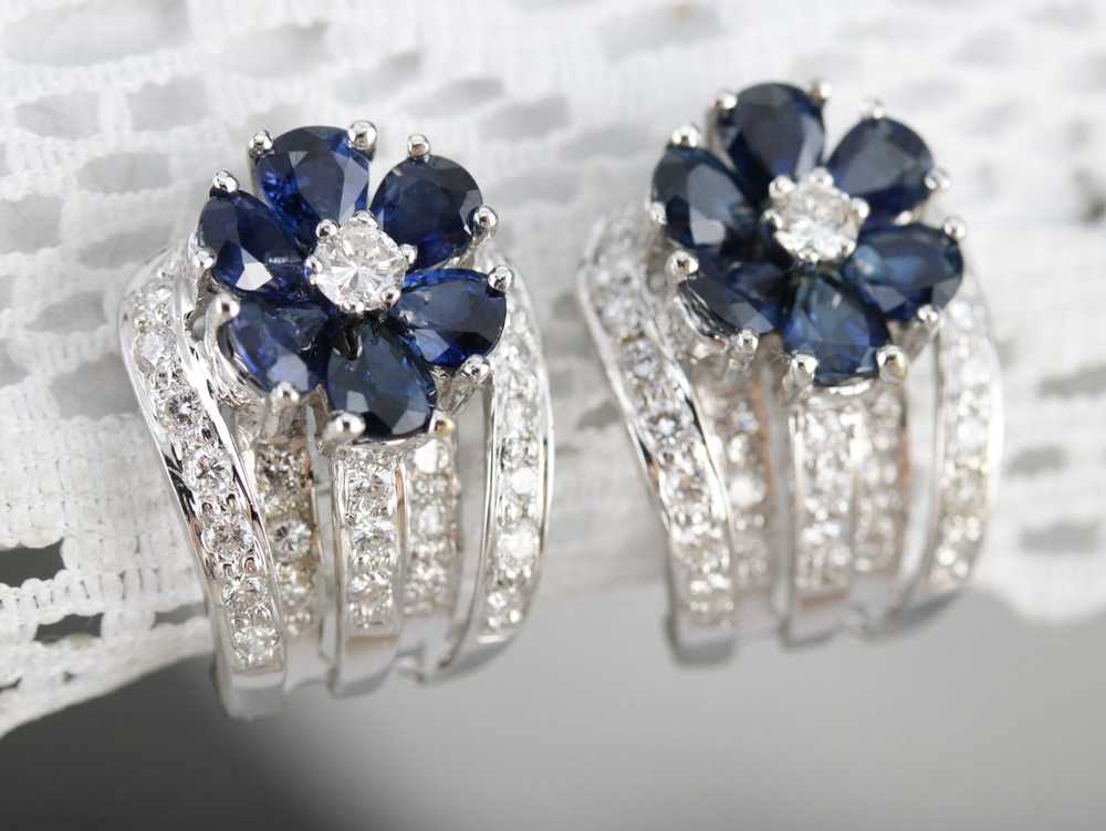 Floral Sapphire and Diamond Earrings - image 7