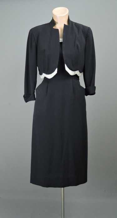 Vintage 1950s Black Dress & Jacket, Beaded Evening