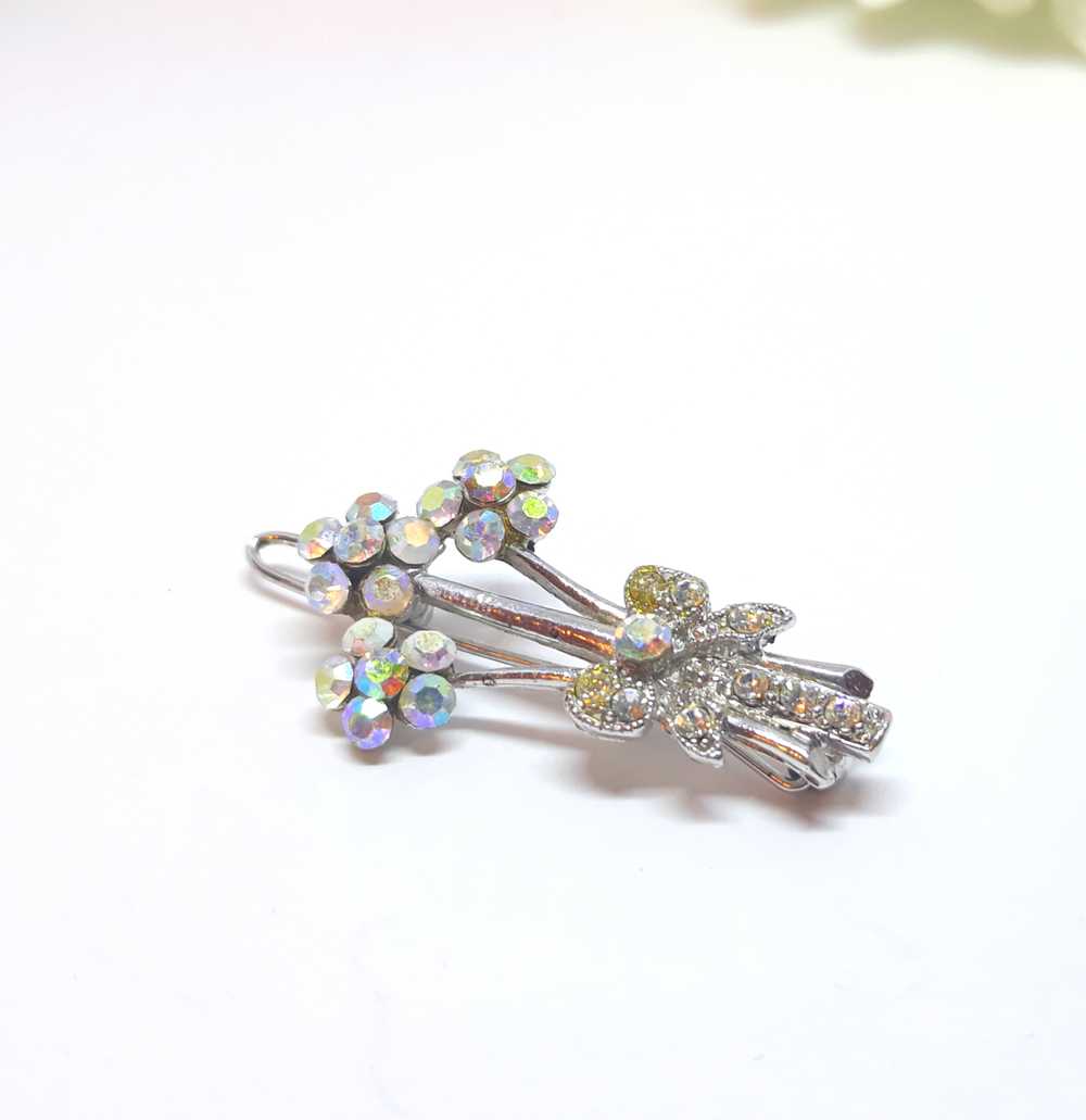 1950s Pair of Floral Bouquet Hair Pins - Rhinesto… - image 2