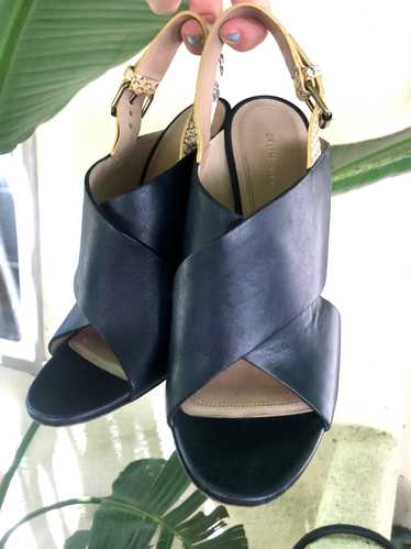 Celine Navy Leather Wedges