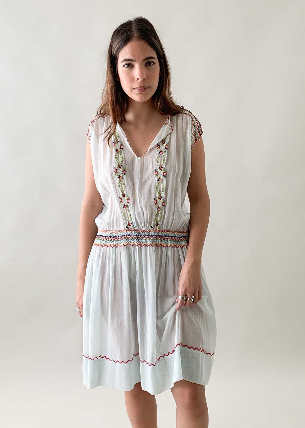 Vintage 1920s Embroidered Cotton Dress - image 1