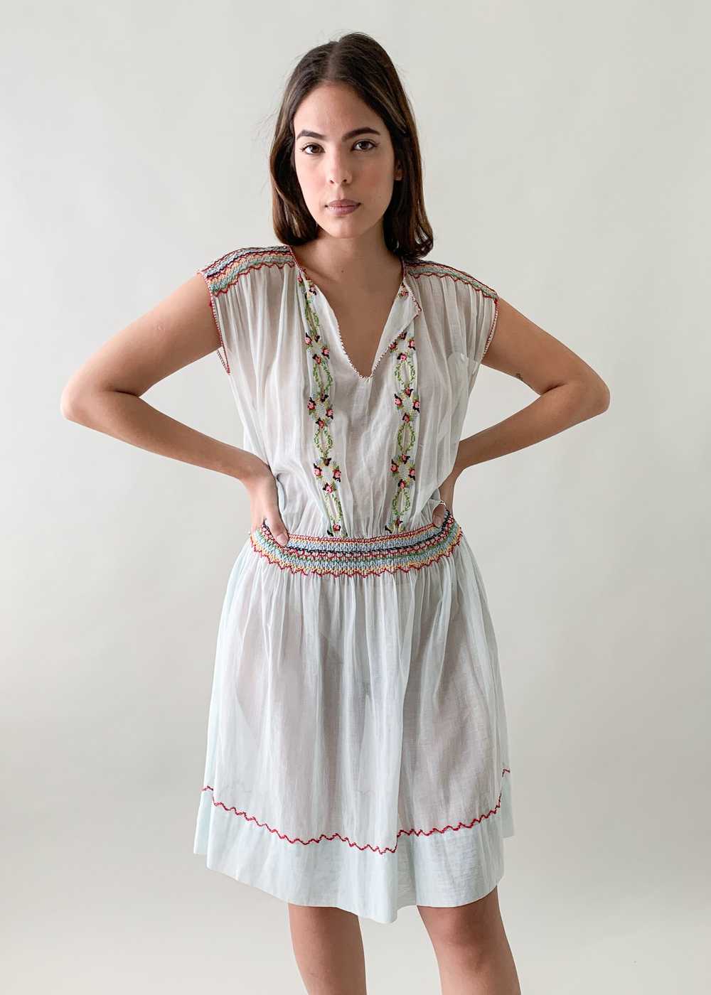 Vintage 1920s Embroidered Cotton Dress - image 4