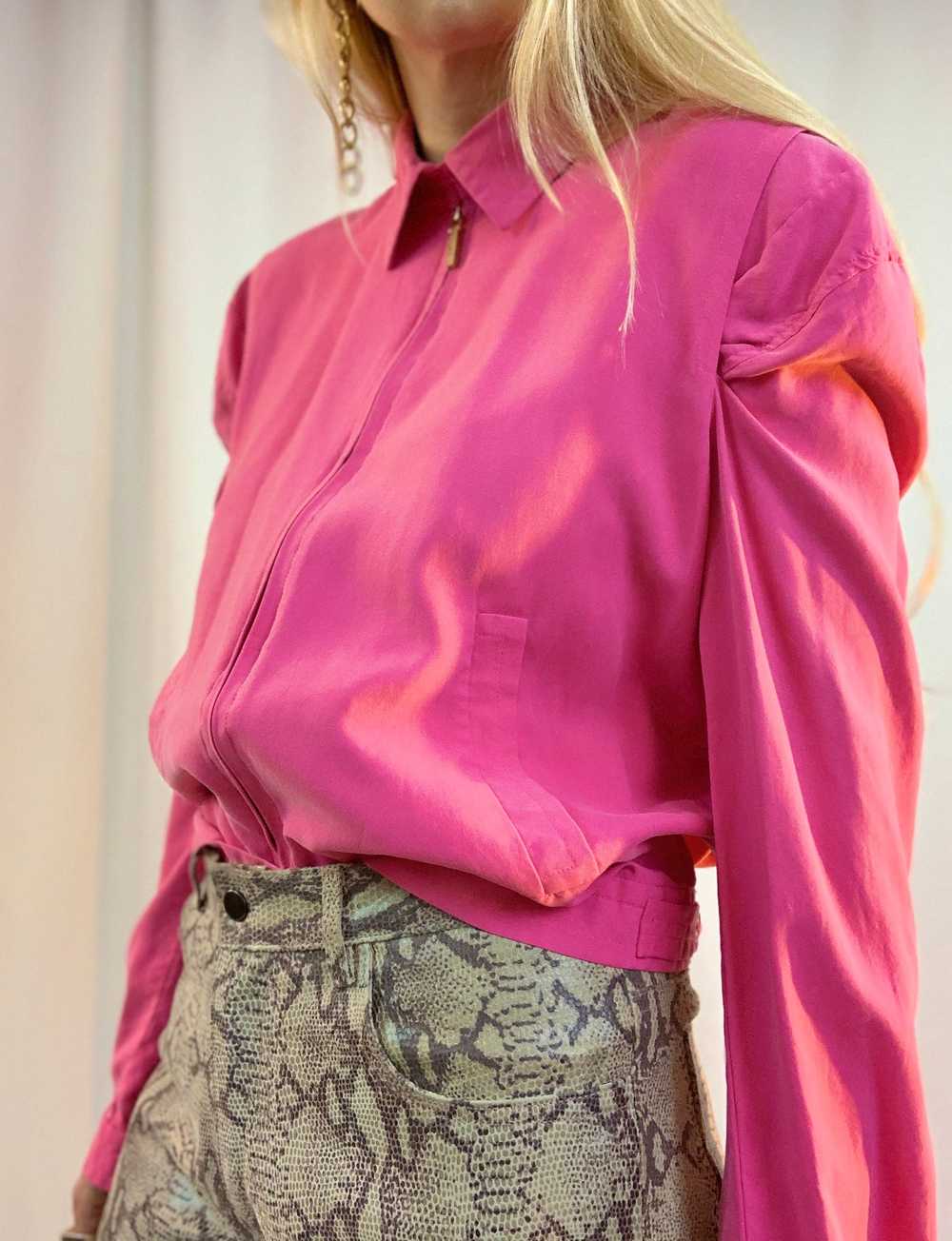 Pink silk puff sleeve jacket - image 2