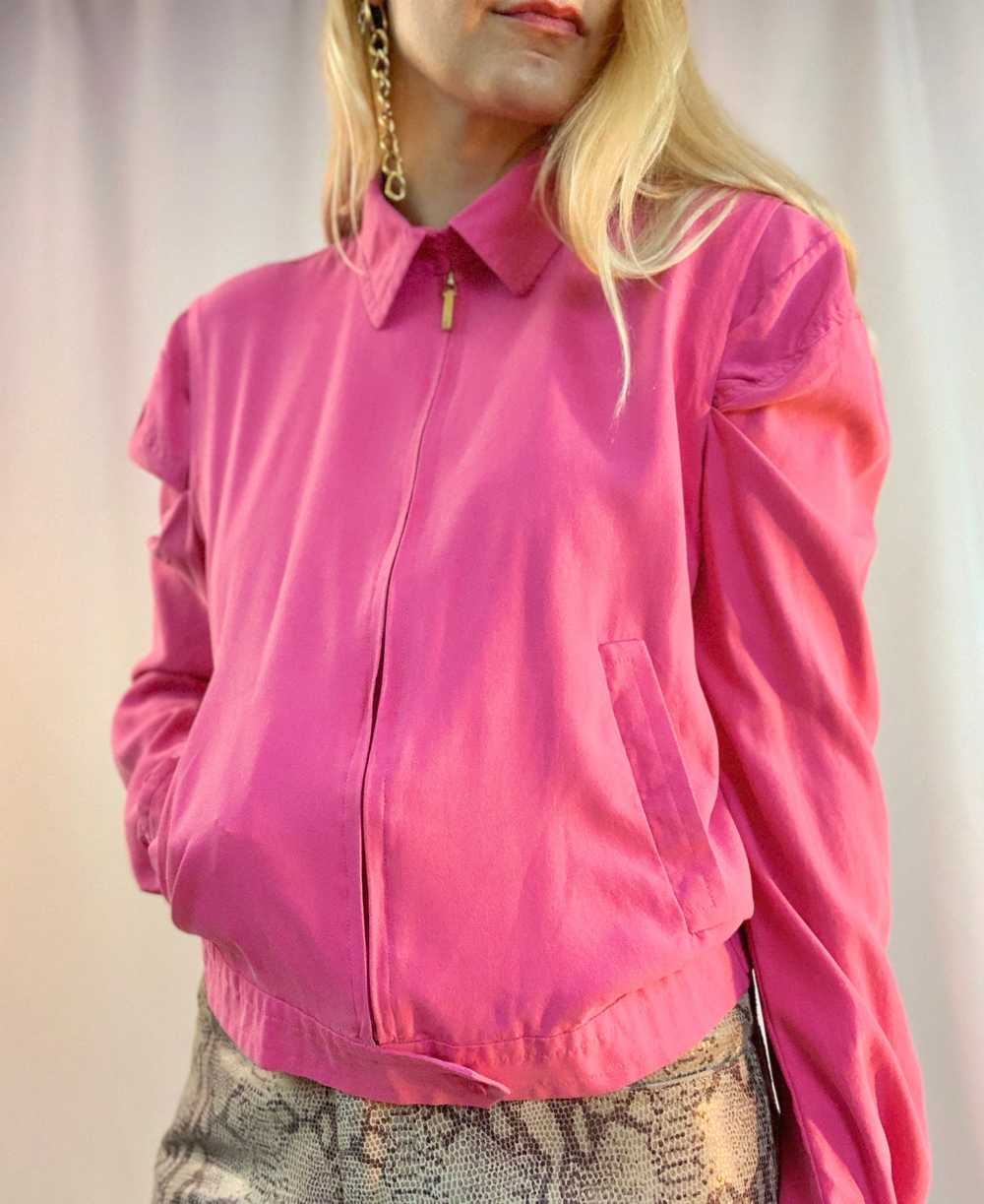 Pink silk puff sleeve jacket - image 3