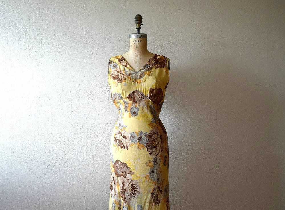 1930s floral chiffon dress . vintage 30s gown - image 1