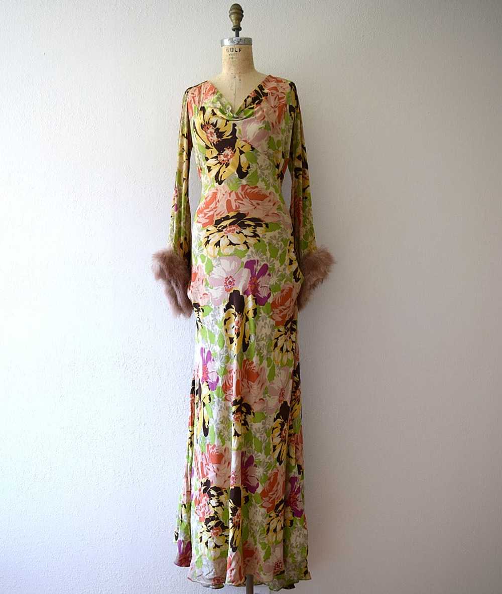 1930s silk gown . vintage 30s floral print dress - image 2