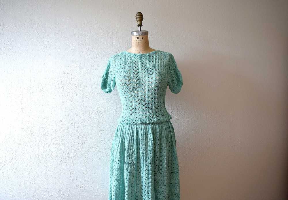 1950s knit dress . vintage green knit dress - image 1