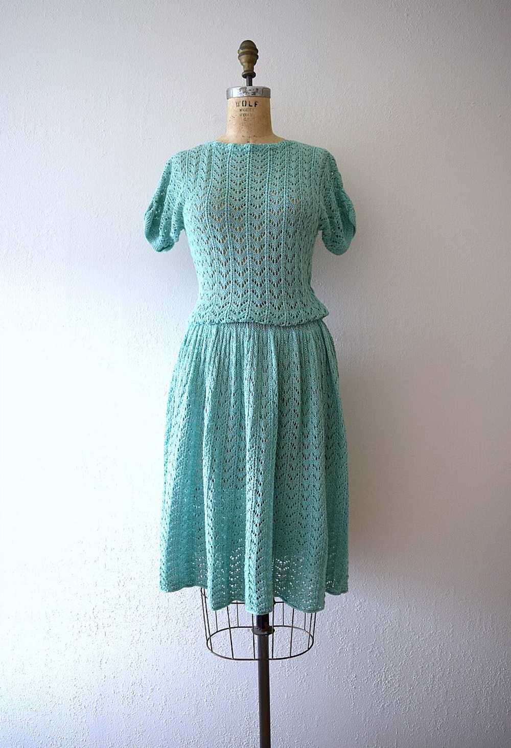 1950s knit dress . vintage green knit dress - image 2