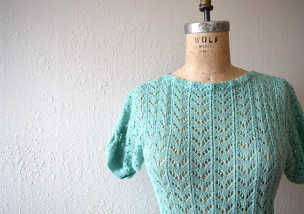 1950s knit dress . vintage green knit dress - image 4