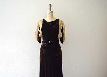 RESERVED . 1930s velvet gown . vintage 30s bias c… - image 1