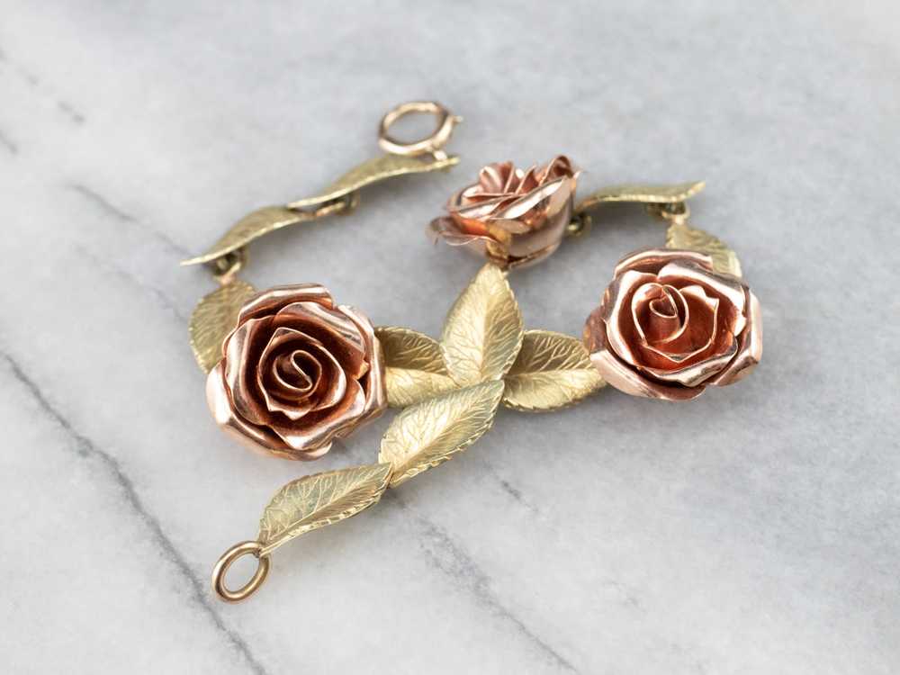 Two Tone Gold Retro Era Rose Link Bracelet - image 4