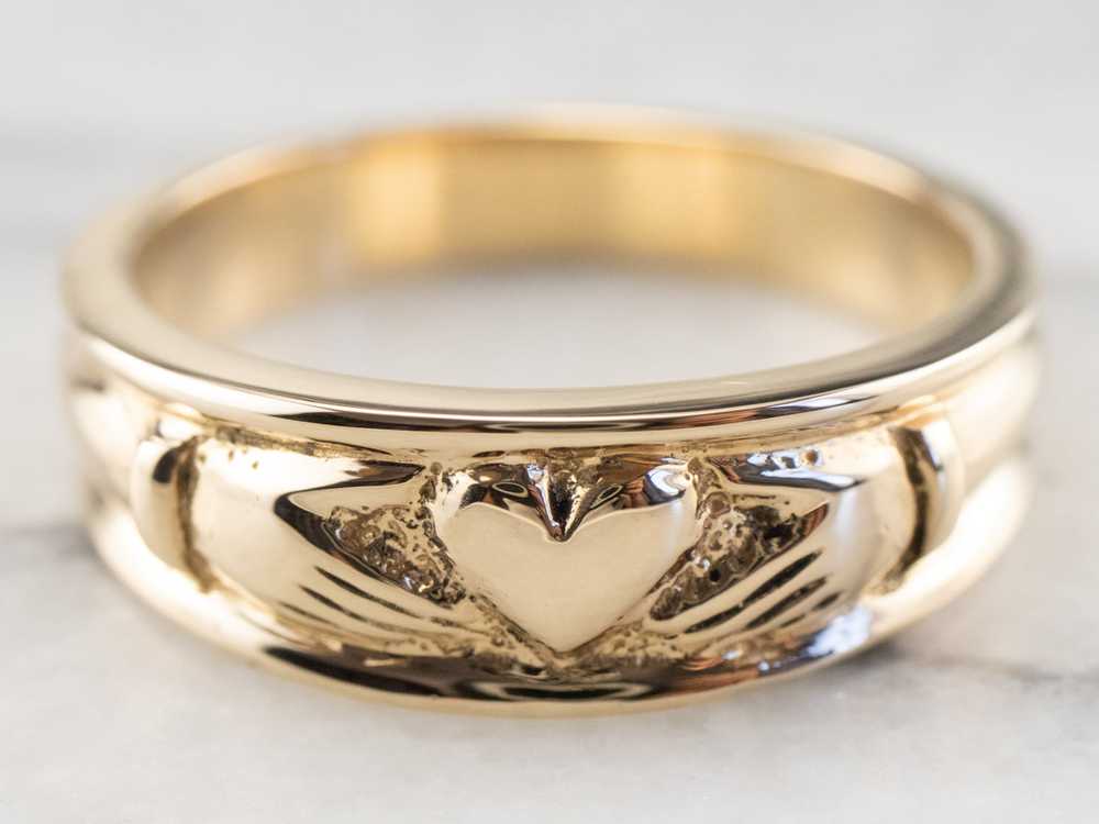 14K Gold Claddagh Band Ring - image 1
