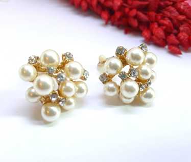Dazzling White and Rhinestone Cluster Earrings - … - image 1