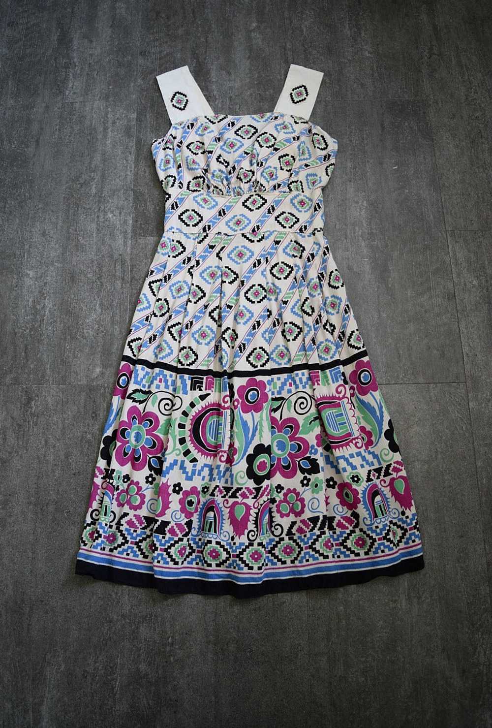 1940s sundress . vintage 40s geometric print dress - image 2