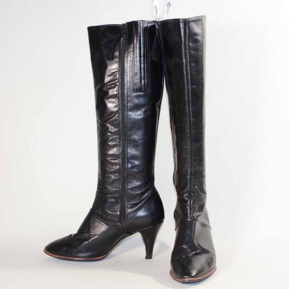 70s Black Leather Boots, Tall High Heel Boot Cobb… - image 1