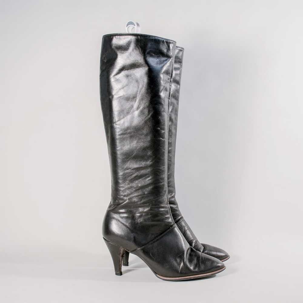 70s Black Leather Boots, Tall High Heel Boot Cobb… - image 2