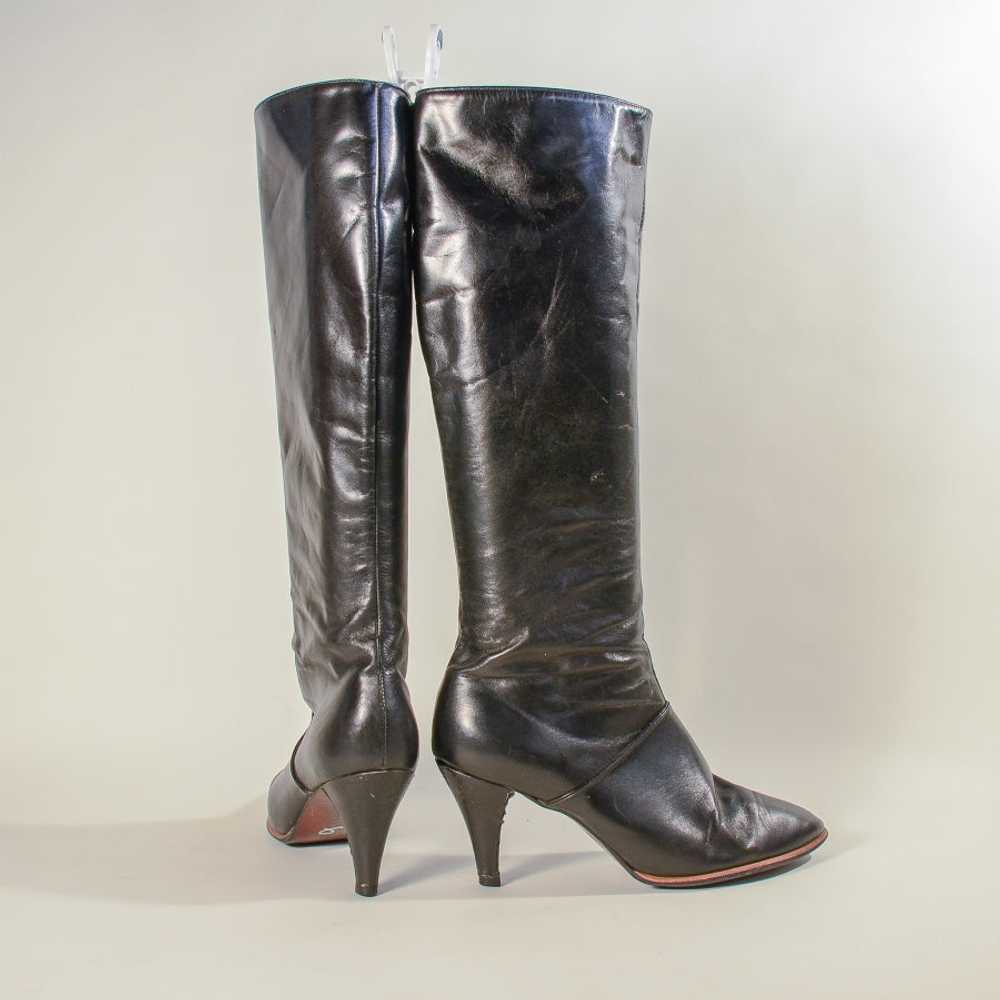 70s Black Leather Boots, Tall High Heel Boot Cobb… - image 3