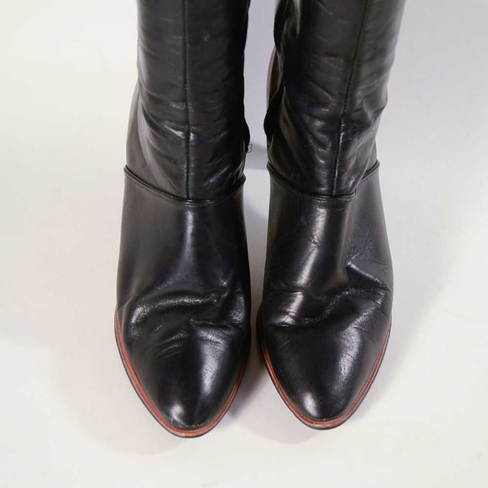 70s Black Leather Boots, Tall High Heel Boot Cobb… - image 4