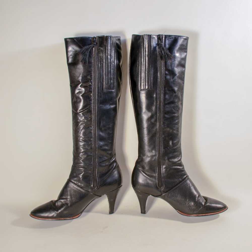 70s Black Leather Boots, Tall High Heel Boot Cobb… - image 5