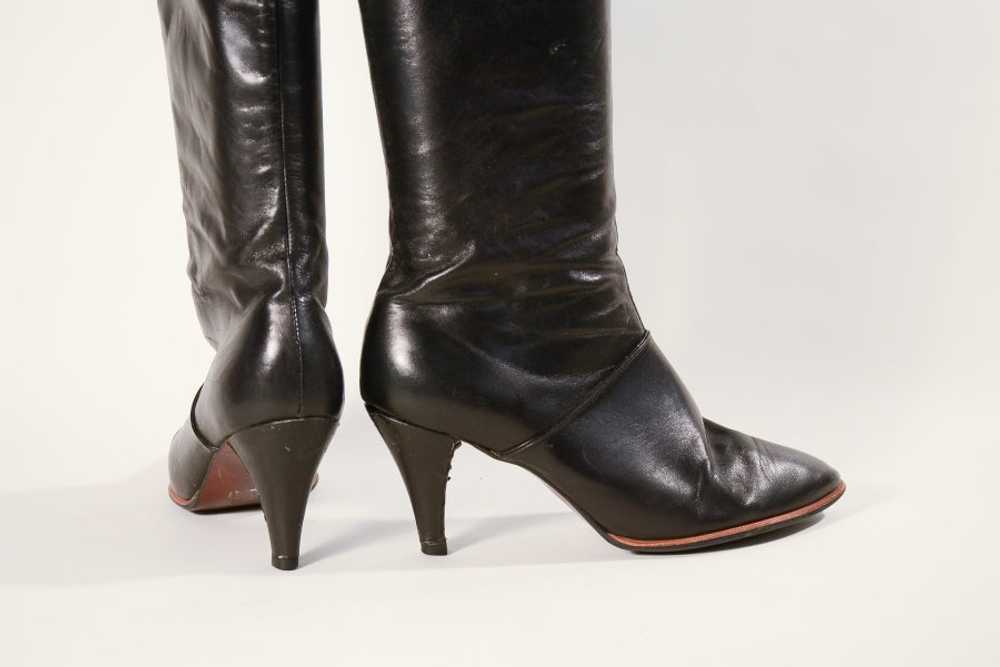 70s Black Leather Boots, Tall High Heel Boot Cobb… - image 7