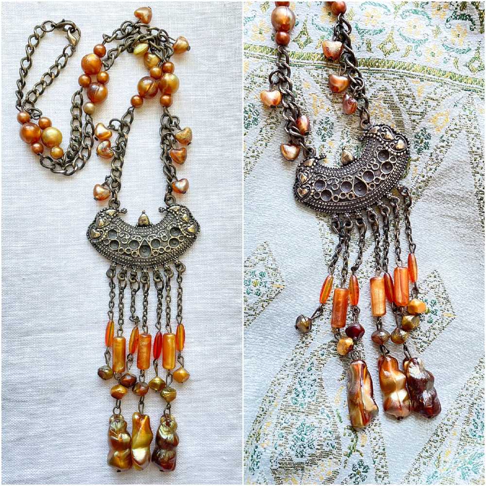 Vintage Boho Gypsy Pendant Necklace, Costume Jewe… - image 1