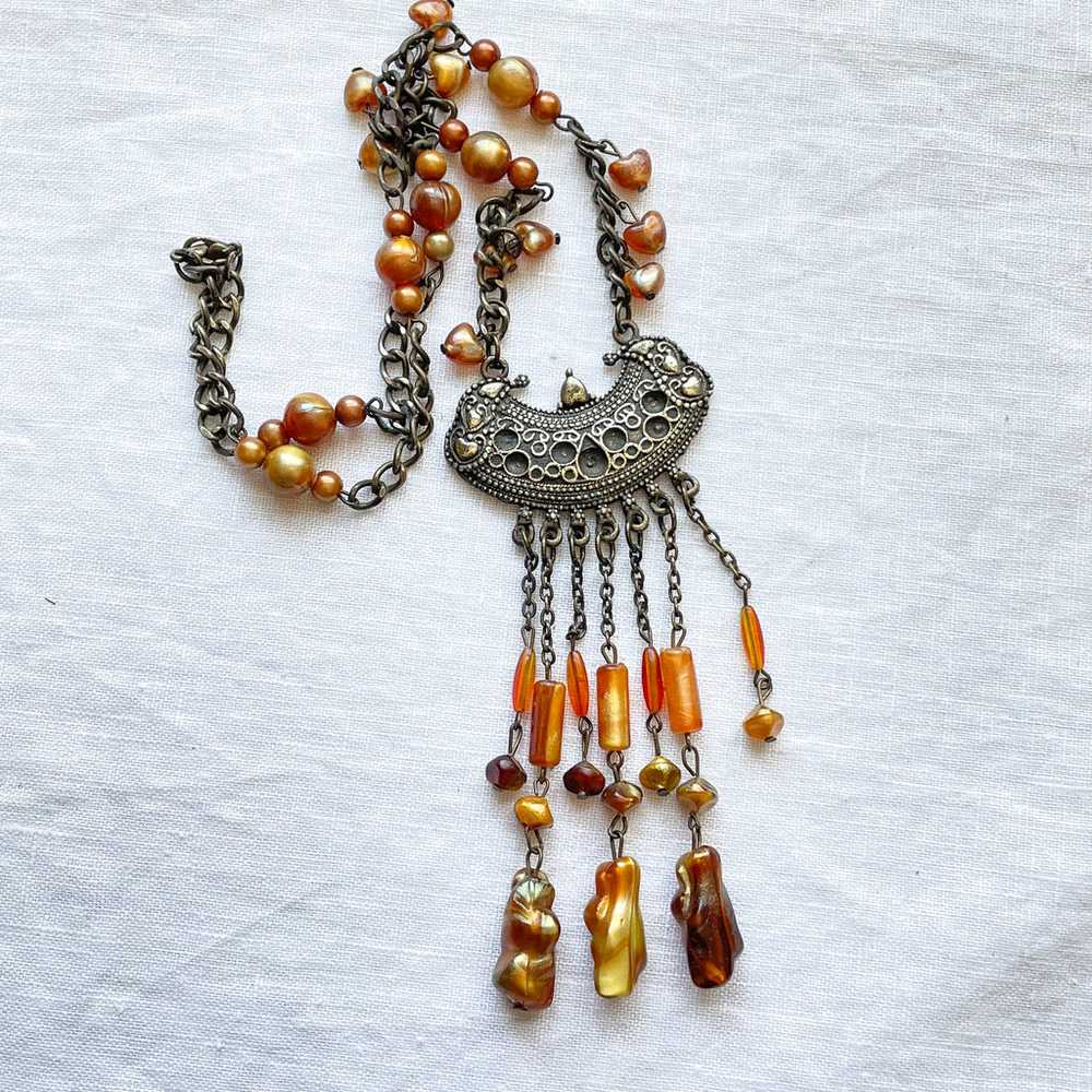 Vintage Boho Gypsy Pendant Necklace, Costume Jewe… - image 3