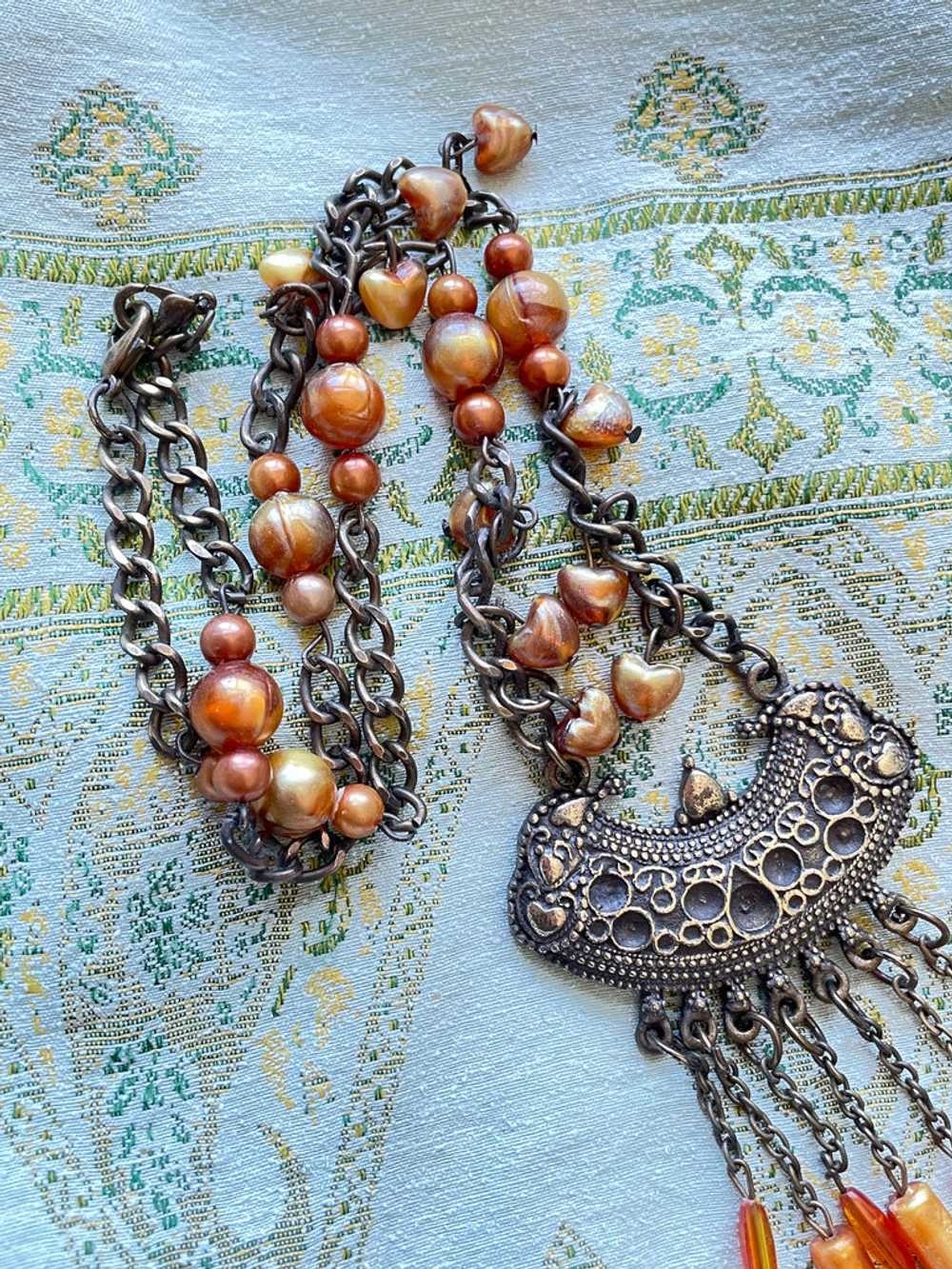 Vintage Boho Gypsy Pendant Necklace, Costume Jewe… - image 8