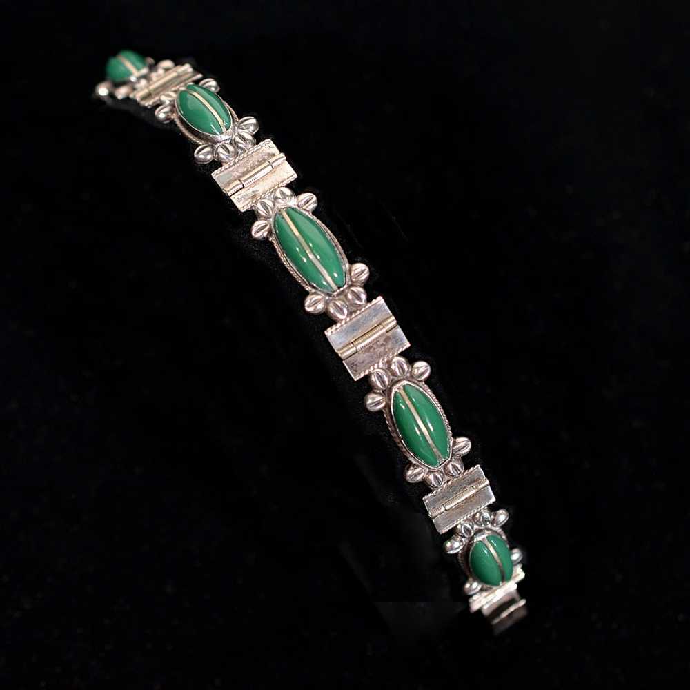 Vintage Mexican Sterling Silver Green Onyx Delica… - image 1