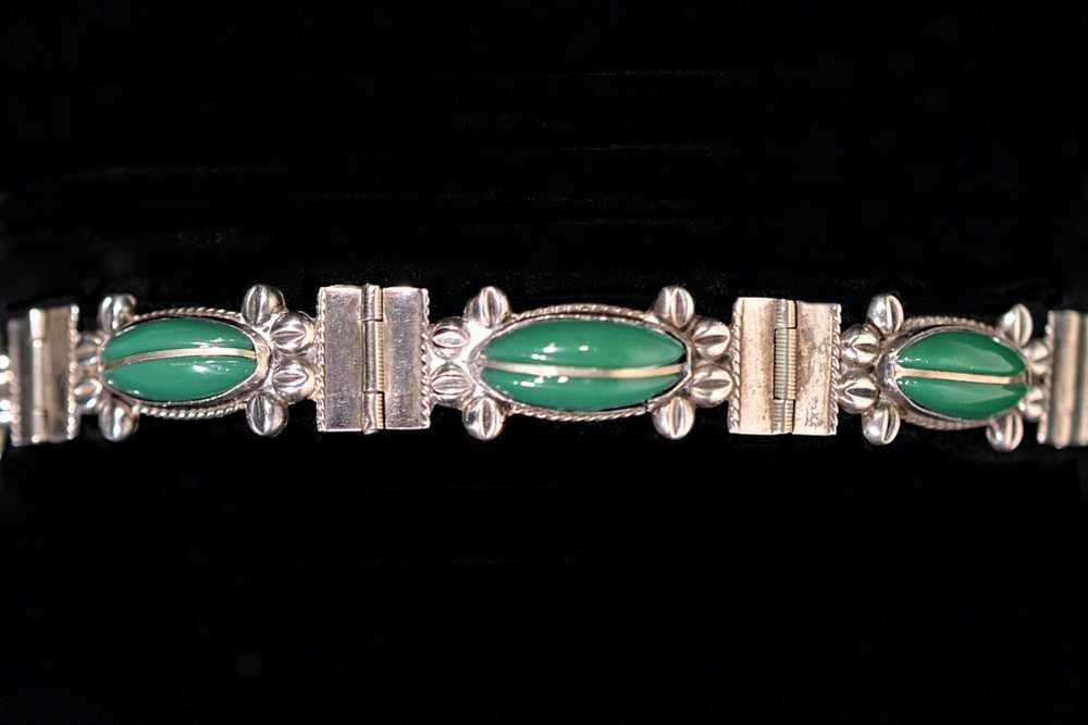 Vintage Mexican Sterling Silver Green Onyx Delica… - image 2