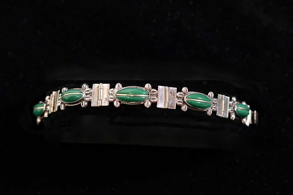 Vintage Mexican Sterling Silver Green Onyx Delica… - image 3