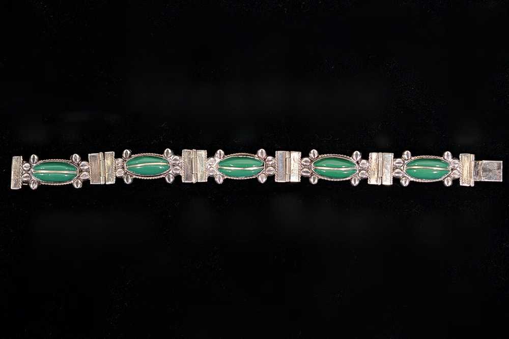 Vintage Mexican Sterling Silver Green Onyx Delica… - image 4