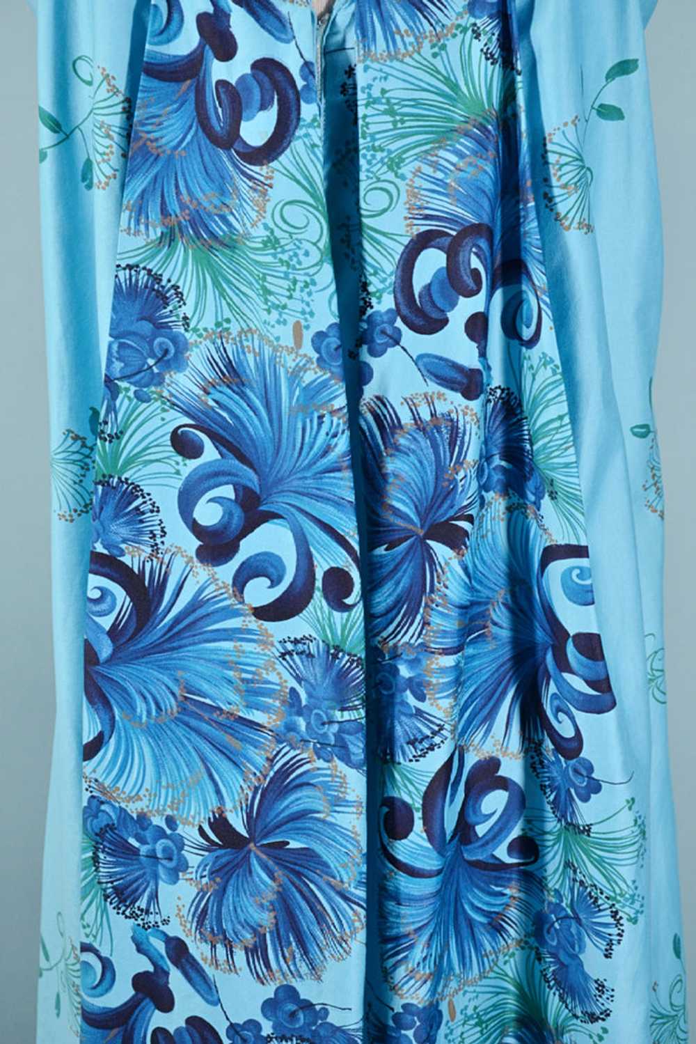 Vintage Beautiful Blue 50s Hawaiian Maxi Dress, W… - image 10