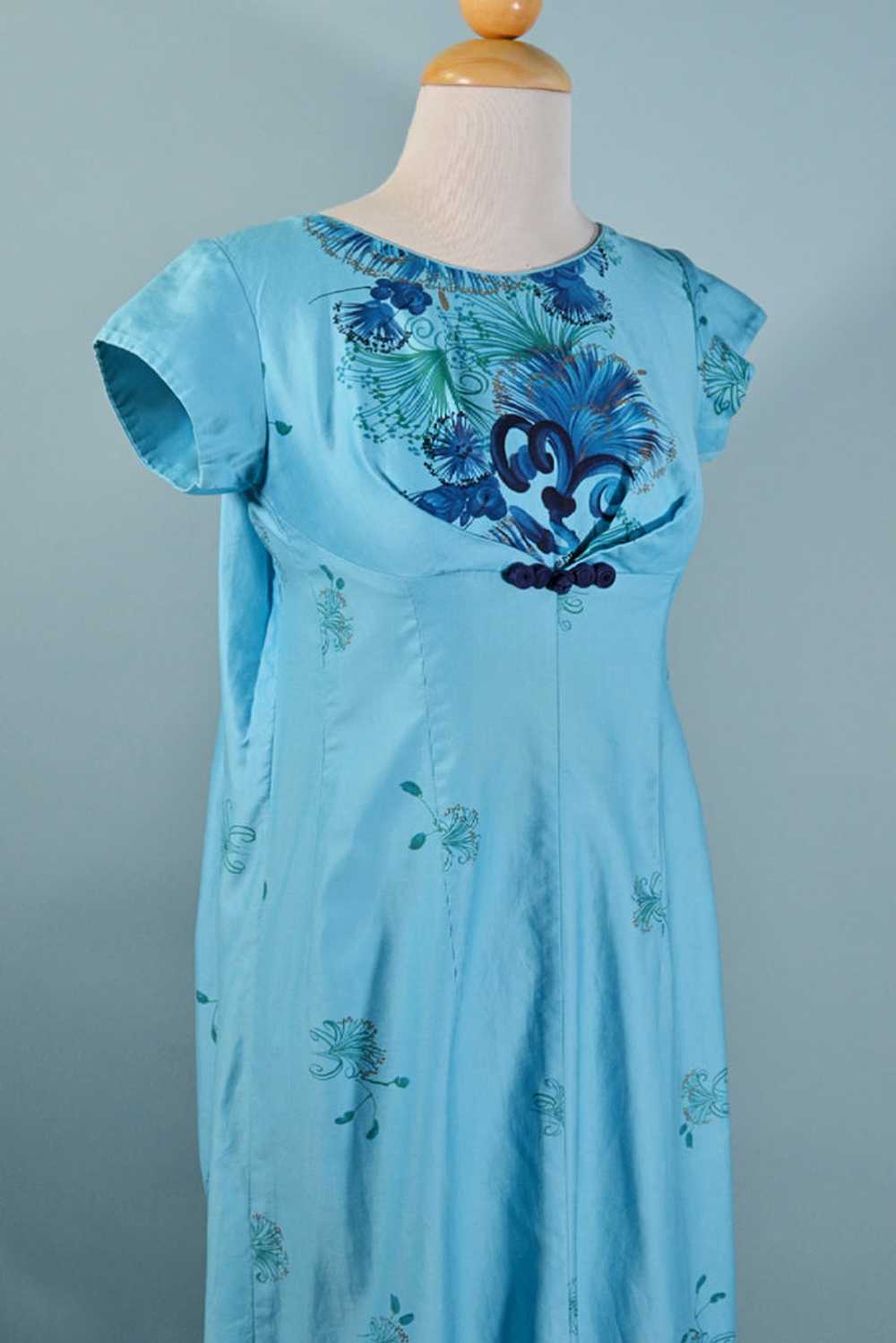 Vintage Beautiful Blue 50s Hawaiian Maxi Dress, W… - image 5