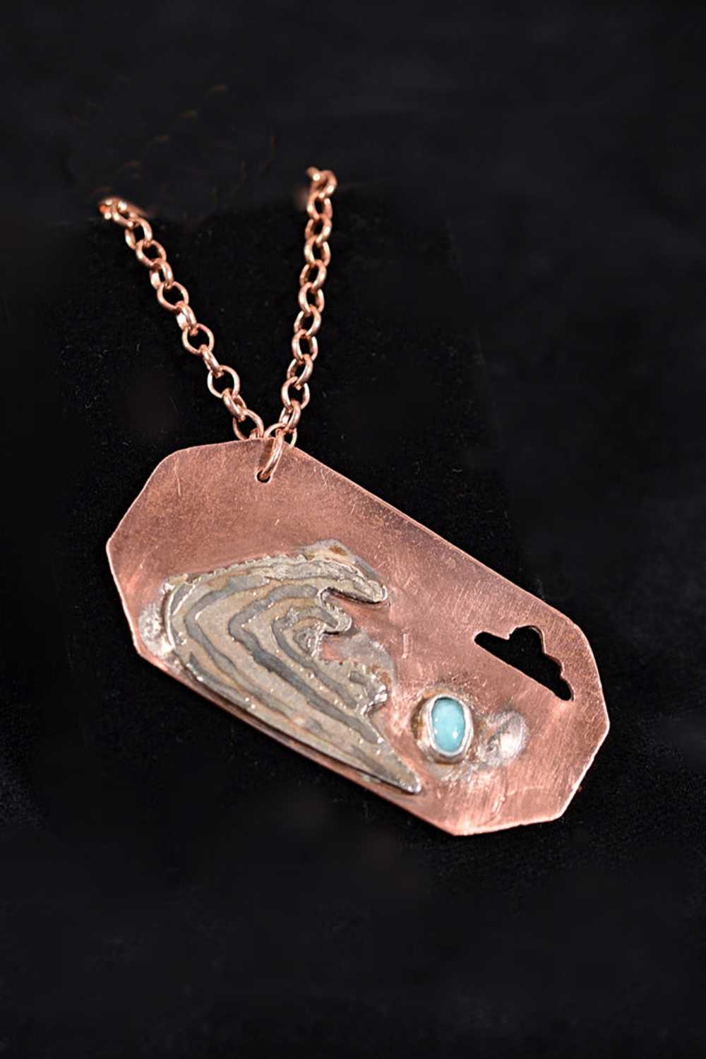 Copper & Mixed Metal Dogtag Necklace, Modernist A… - image 3