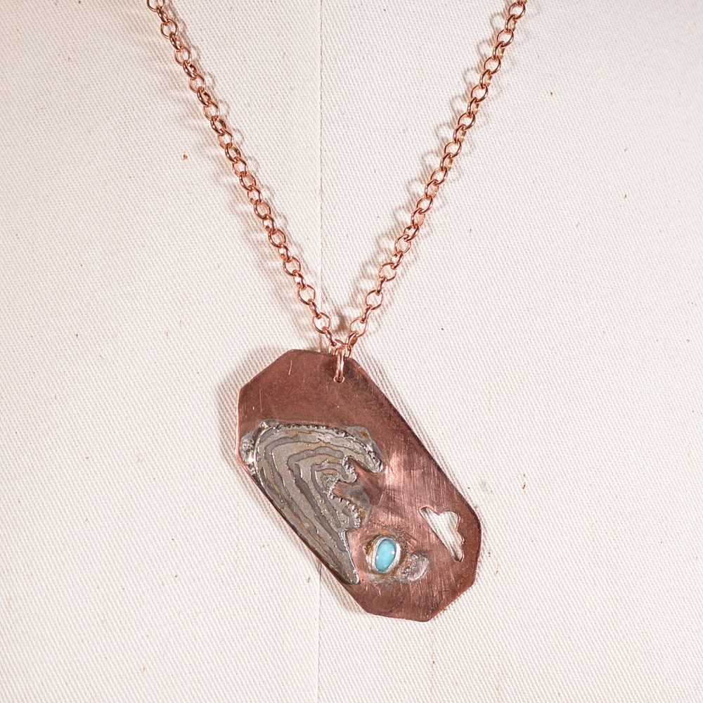 Copper & Mixed Metal Dogtag Necklace, Modernist A… - image 5