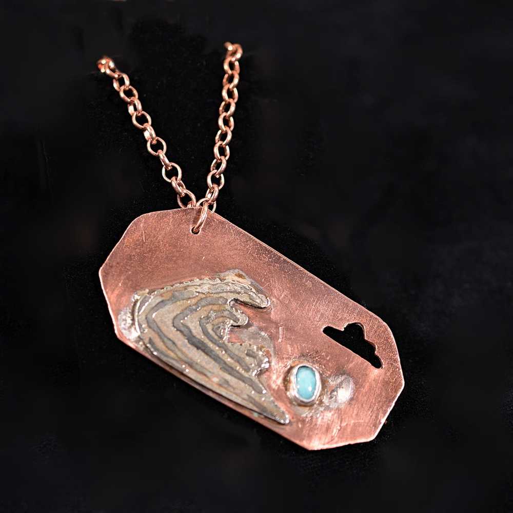 Copper & Mixed Metal Dogtag Necklace, Modernist A… - image 6