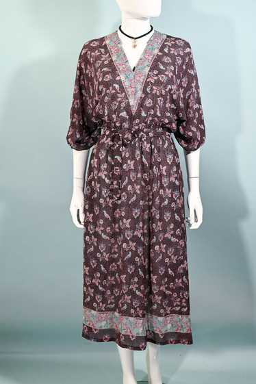 Vintage 70s Bird/Floral Print Semi Sheer Dress, Do