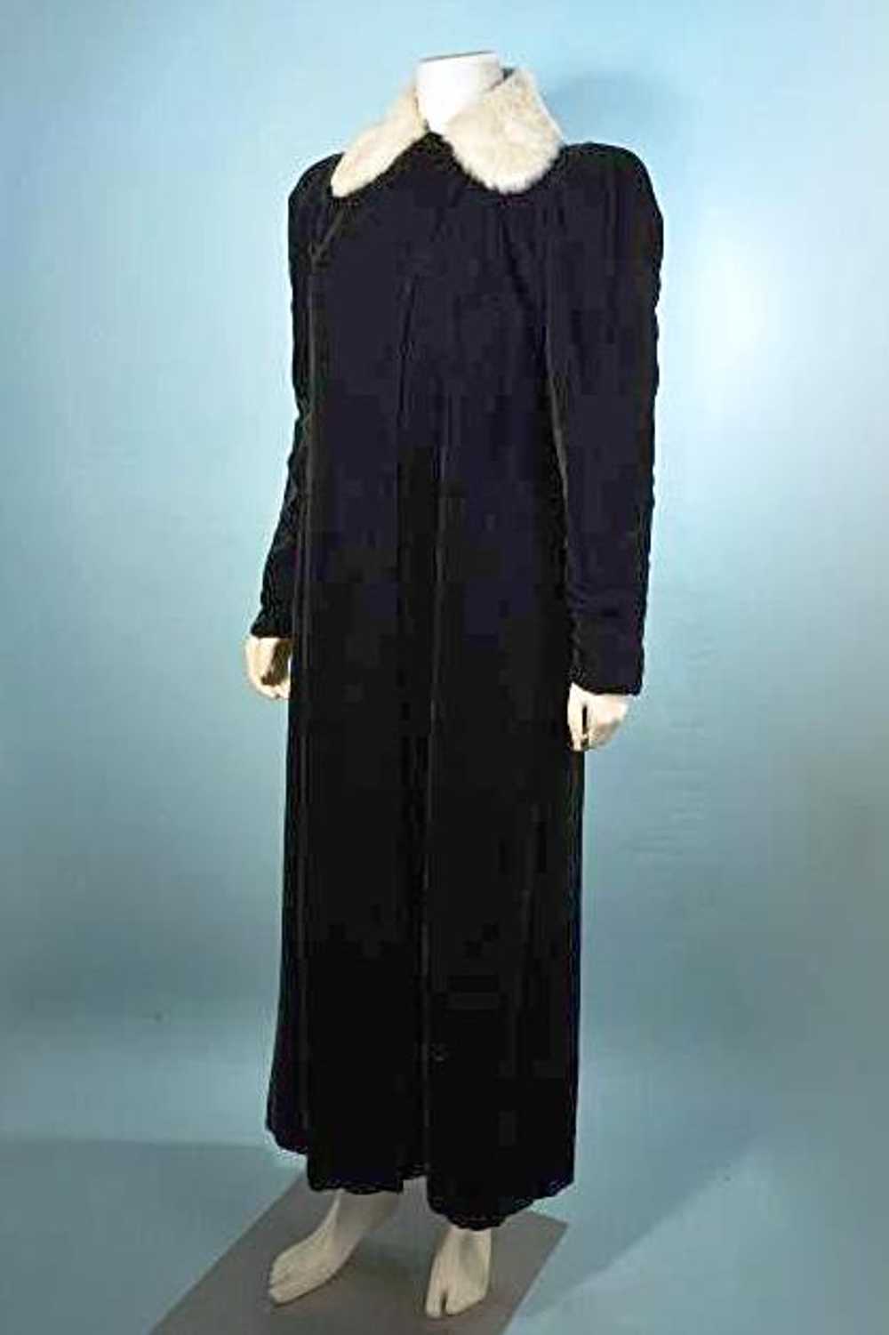 Vintage 30s Black Velvet Coat + Rabbit Fur Collar… - image 2