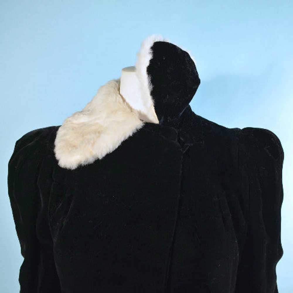 Vintage 30s Black Velvet Coat + Rabbit Fur Collar… - image 6