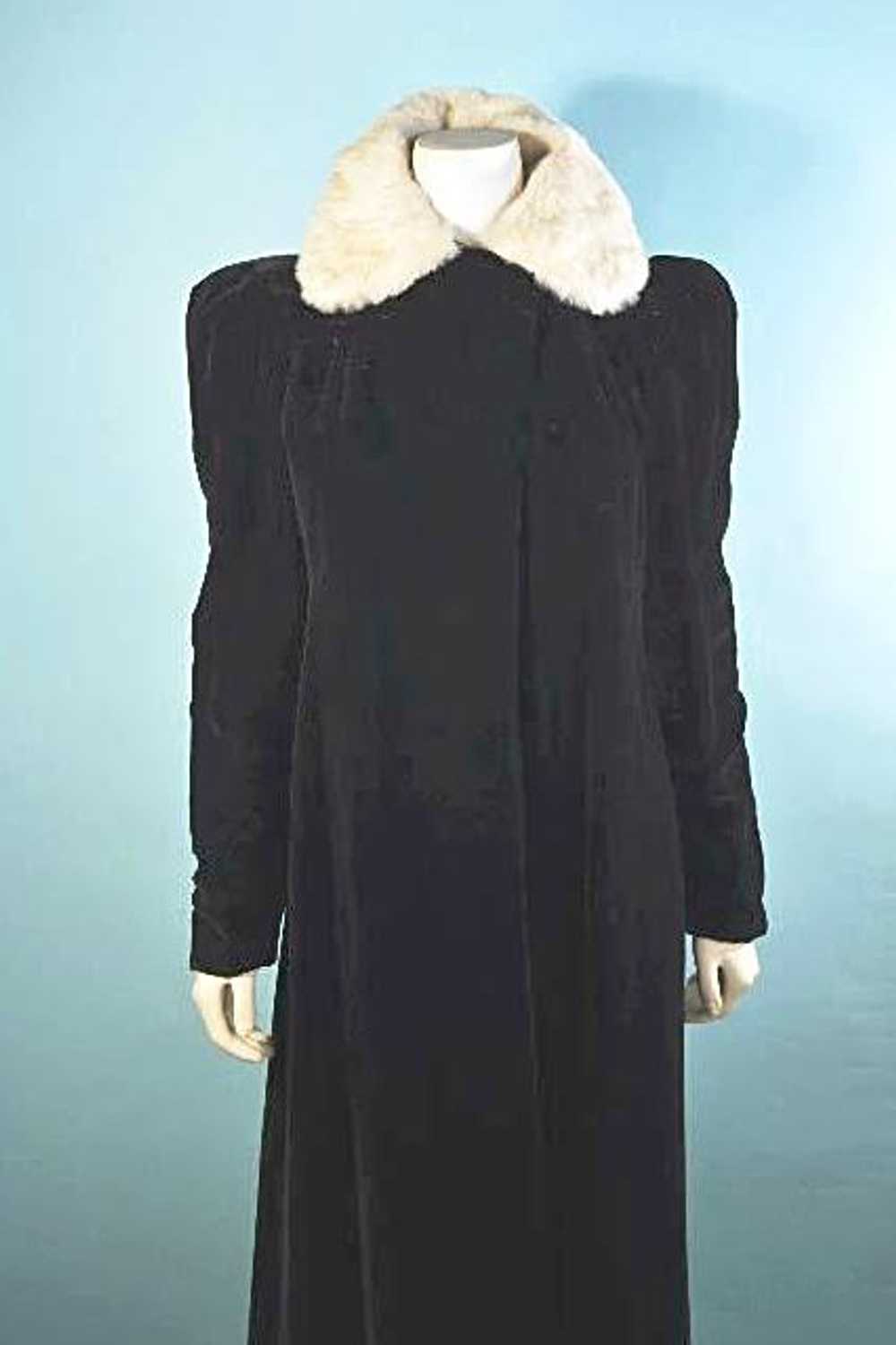 Vintage 30s Black Velvet Coat + Rabbit Fur Collar… - image 7