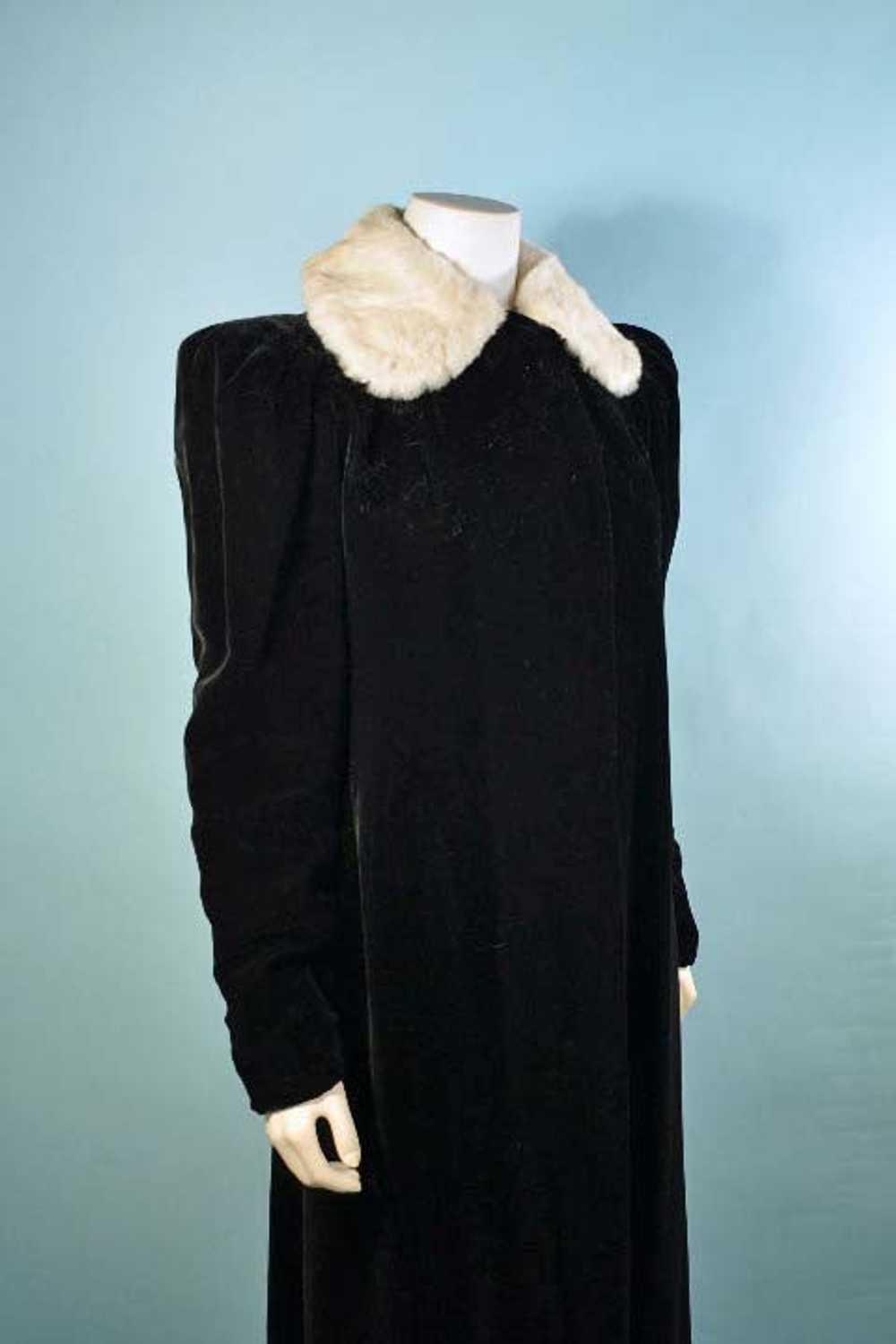 Vintage 30s Black Velvet Coat + Rabbit Fur Collar… - image 8