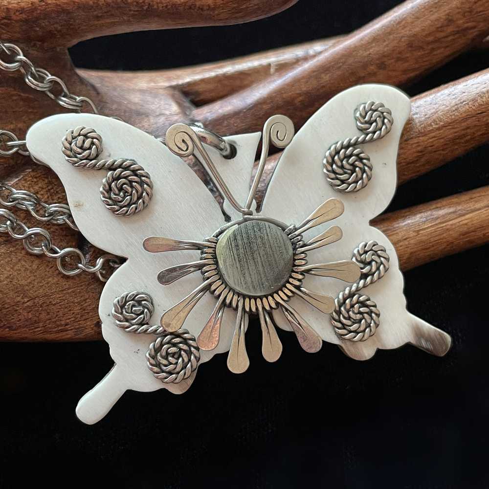 Vintage 60s/70s Butterfly Pendant Necklace, Handc… - image 2