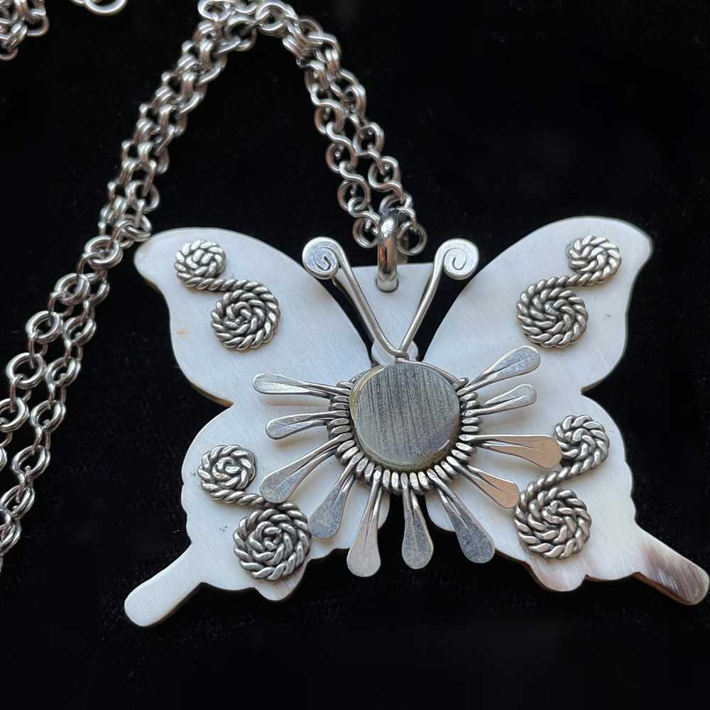 Vintage 60s/70s Butterfly Pendant Necklace, Handc… - image 4