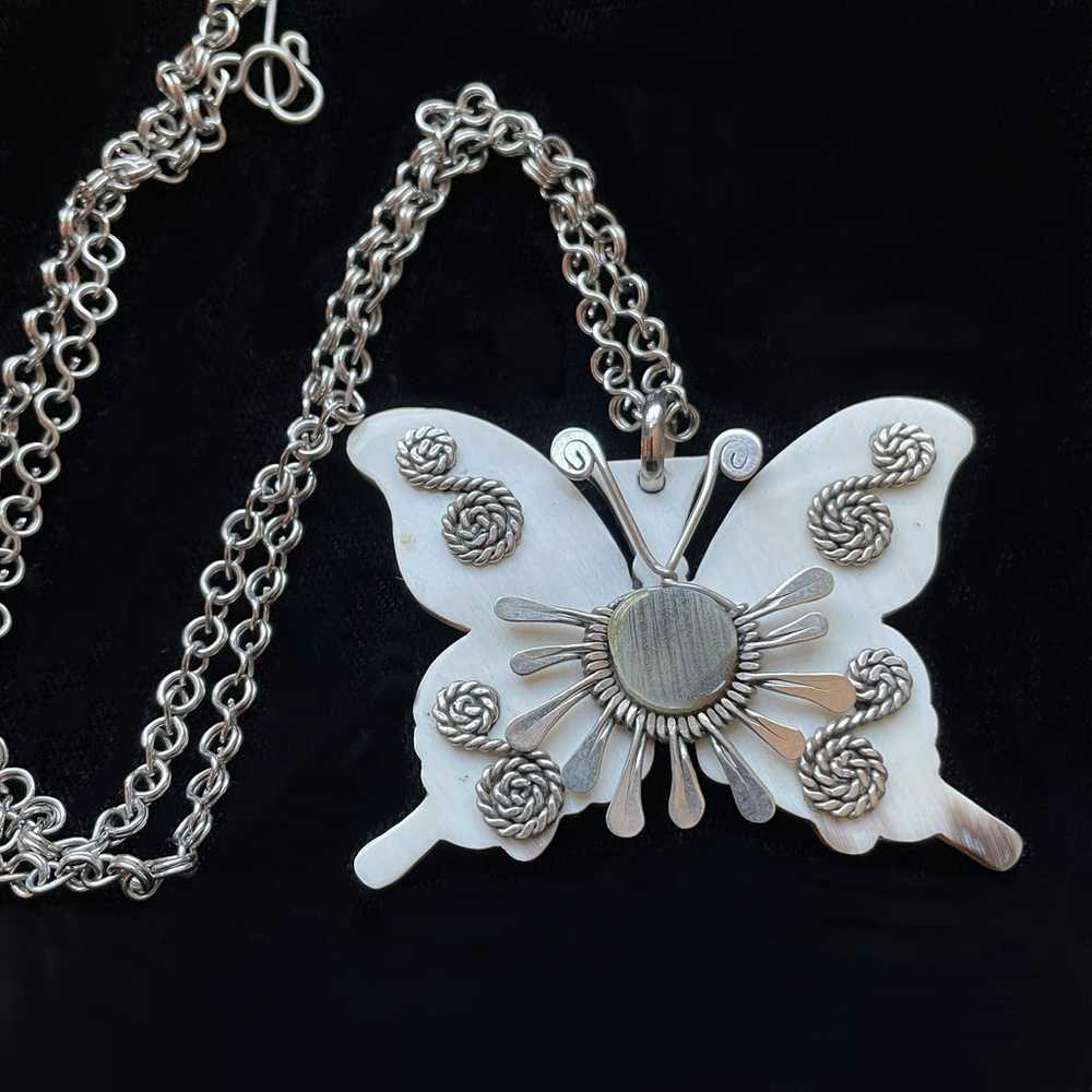 Vintage 60s/70s Butterfly Pendant Necklace, Handc… - image 5