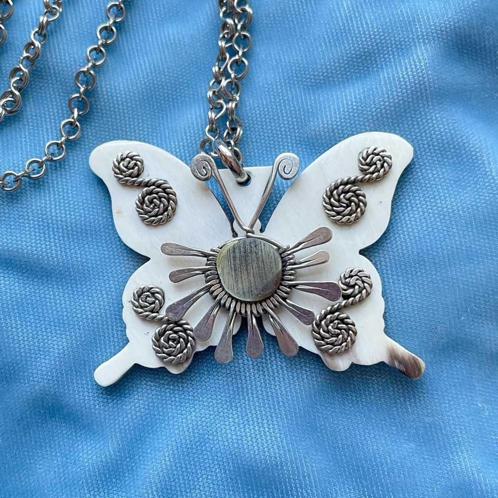 Vintage 60s/70s Butterfly Pendant Necklace, Handc… - image 6