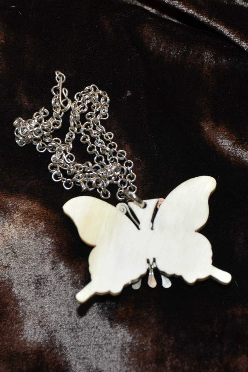 Vintage 60s/70s Butterfly Pendant Necklace, Handc… - image 9