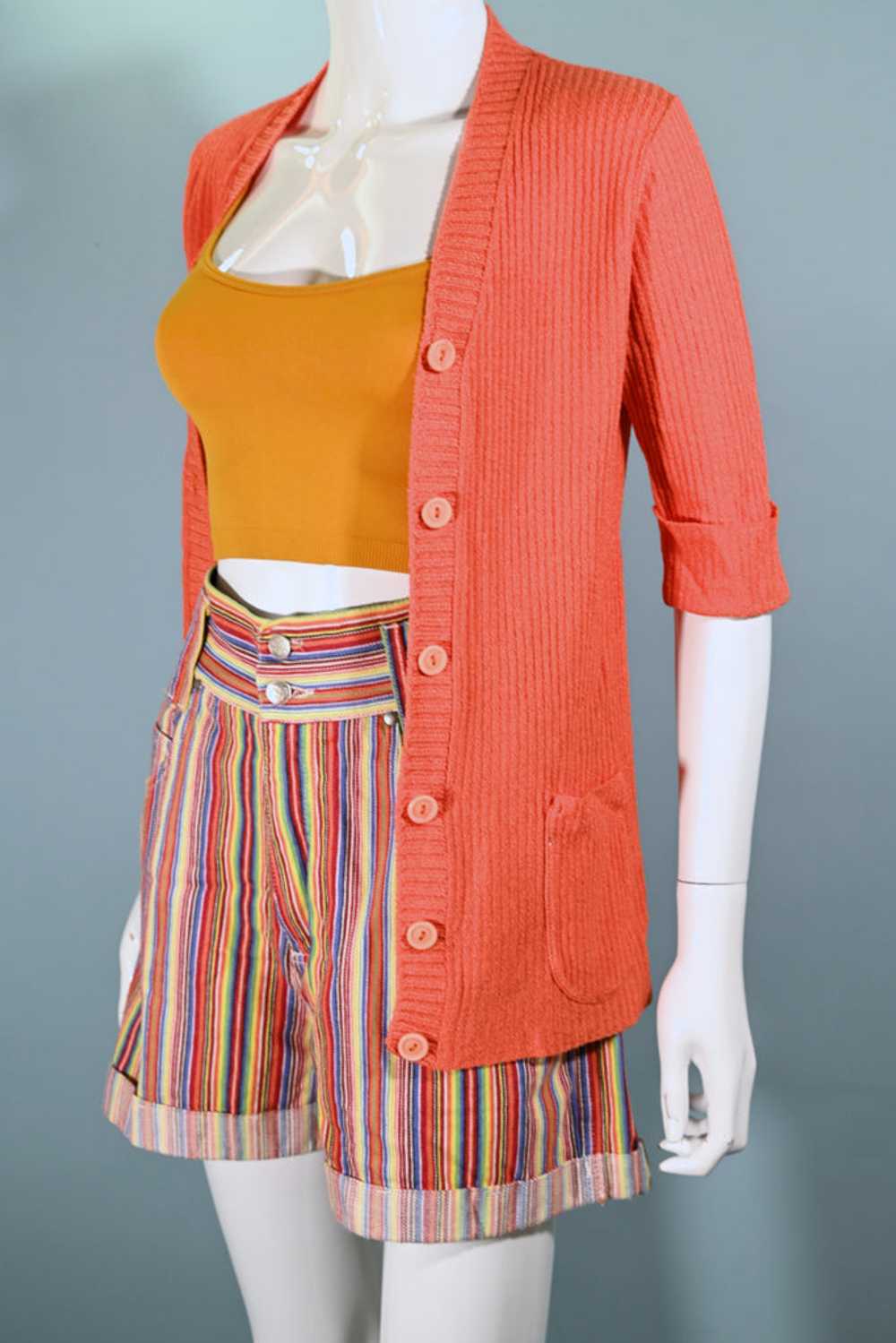 Vintage 60s Mod Orange V Neck/Short Sleeve/Long T… - image 2