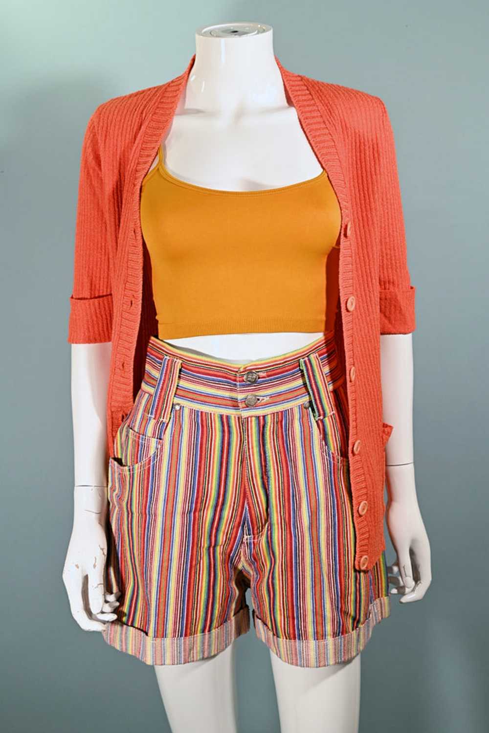 Vintage 60s Mod Orange V Neck/Short Sleeve/Long T… - image 3